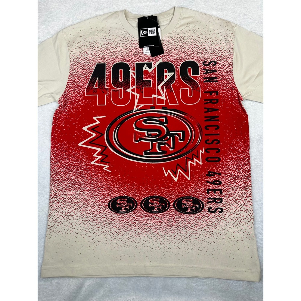 New Era San Francisco 49ers T-Shirt Mens Medium Cream Red Gradient Graphic Tee